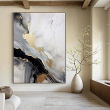 Load image into Gallery viewer, Gold & Gray Abstract Fluid Painting, Ideal for Luxe Living Room & Sophisticated Office LargeART2065