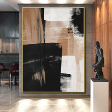 Load image into Gallery viewer, Large - Scale Black - Beige Geometric Abstract Acrylic Art for Modern Living Room & Executive Office LargeART0422