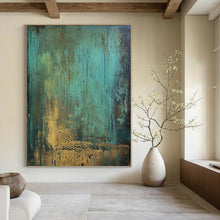 Load image into Gallery viewer, “Teal and Gold Textured Abstract” - Teal, Gold Abstract Art on Canvas DKH1194