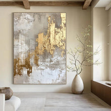 Load image into Gallery viewer, Gray & Gold Textured Abstract Canvas Painting, Perfect for Industrial - Chic Office & Modern Entryway LargeART1275