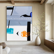 Load image into Gallery viewer, “Abstract Code Mystery” - Grey, Black, Blue, Orange Symbolic Art on Canvas DKH1099