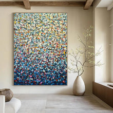 Load image into Gallery viewer, “Pointillism - Style Abstract” - Blue, Yellow, Red Abstract Art on Canvas DKH1344