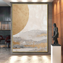 Load image into Gallery viewer, Custom Large Gold Sun and Mountains - Perfect for Zen - Inspired Living Room & Asian - Fusion Restaurant LargeART0745