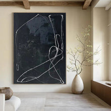 Load image into Gallery viewer, Grand Hand - painted White Lines on Black Textured Art for Modern Studios LargeART0161