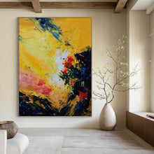 Load image into Gallery viewer, “Bold Color Explosion Abstract” - Yellow, Red, Blue Abstract Art on Canvas DKH1342
