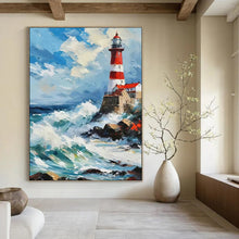 Load image into Gallery viewer, Colorful Lighthouse & Sea Abstract Painting, Ideal for Nautical - Themed Living Room & Coastal Restaurant LargeART1892
