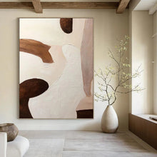 Load image into Gallery viewer, “Earthy Tones Abstract Shapes” - Brown, White Abstract Art on Canvas DKH1180