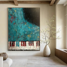 Load image into Gallery viewer, Teal - Toned Abstract Piano Painting, Suited for Music Room & Creative Lounge LargeART1998