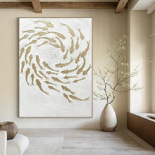 Load image into Gallery viewer, “Gold Fish on White” - Symbolic Abstract Art on Canvas DKH1544
