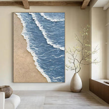 Load image into Gallery viewer, “Textured Beach Waves” – Realistic, textured beach scene with blue waves and beige sand. DTP333