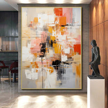 Load image into Gallery viewer, Oversized Hand - painted Warm - Toned Abstract Cityscape Acrylic Art for Urban - Chic Dining Areas LargeART0225