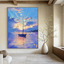 Load image into Gallery viewer, Colorful Sunset Sailboat Abstract Painting, Ideal for Coastal Living Room & Relaxing Bedroom LargeART1893