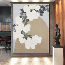 Load image into Gallery viewer, Large White Flowers on Beige - Ideal for Traditional Tea House & Elegant Bedroom LargeART0750