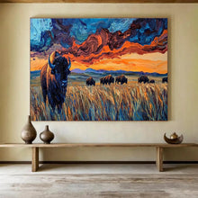 Load image into Gallery viewer, Vibrant Bison “Sunset Prairie” Painting on Canvas, Bold Wildlife Landscape DKH806