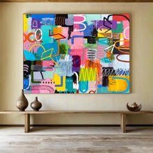 Load image into Gallery viewer, Hand - painted Generous - sized Vibrant Mixed - Shape Abstract Acrylic Art for Lively Home Offices LargeART1811
