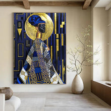 Load image into Gallery viewer, “Blue, Gold and Patterned Figure” - Afro - Centric Abstract Art on Canvas DKH1624