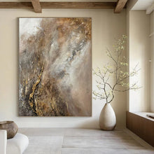 Load image into Gallery viewer, Minimalist Abstract Art, Earth - Toned Gold - Accented Painting for Bohemian Living Room & Calming Office LargeART2247