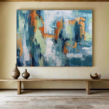 Load image into Gallery viewer, Abstract Cityscape Painting with Blue, Orange, and Green for Urban Loft & Contemporary Gallery DKH295