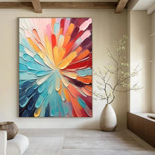 Load image into Gallery viewer, “Rainbow Petal Burst” – Textured Floral Oil Painting with Radiating Colors DTP288