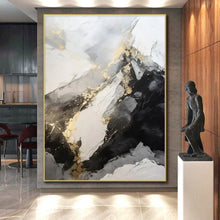 Load image into Gallery viewer, Gray - Gold Abstract Peaks Art for Mountain Lodge & Luxury Home Office LargeART0871