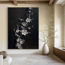 Load image into Gallery viewer, “Silver Floral on Black” - Decorative Abstract Art on Canvas DKH1543