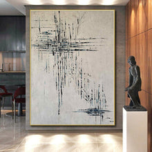 Load image into Gallery viewer, Oversized Black - Blue Linear Abstract Art for Modern Hallway & Art Gallery LargeART0469