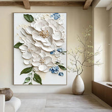 Load image into Gallery viewer, “Elegant White Floral Impasto” - 3D Flower Art on Canvas DKH1388