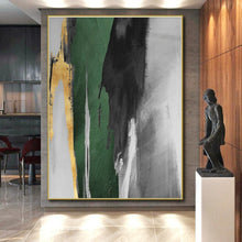 Load image into Gallery viewer, Green, Black, Gray, and Gold Abstract Acrylic Art - Perfect for Modernist Office & Art Deco - inspired Hallway LargeART0637
