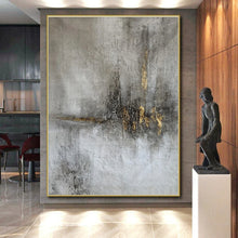 Load image into Gallery viewer, Gray - Gold Textured Abstract Art for Luxury Boutique & Sophisticated Home Office LargeART0900
