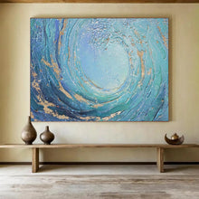 Load image into Gallery viewer, “Blue and Gold Swirl” - Textured Abstract Acrylic, Good for Luxury Bathroom and Living Room DLZ254