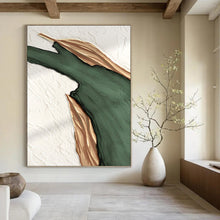 Load image into Gallery viewer, “Green & Gold Fluid Shapes” - Luxe Abstract Art on Canvas DKH1507