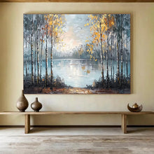 Load image into Gallery viewer, Autumn Forest “Misty Lake” Painting on Canvas, Evocative Landscape Art DKH904