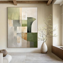 Load image into Gallery viewer, Green & Gray Geometric Abstract Painting, Ideal for Modern Living Room & Art - Filled Hallway LargeART1440