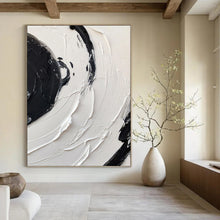 Load image into Gallery viewer, “Swirling Black and White Impasto” - Expressive Minimalist Art on Canvas DKH1677