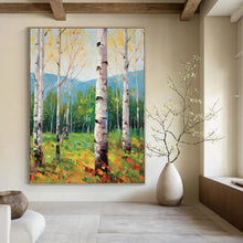 Load image into Gallery viewer, “Sunlit Birch Grove: Textured Nature Escape” Abstract Painting on Canvas, Rustic Dining Ambiance DKH1059