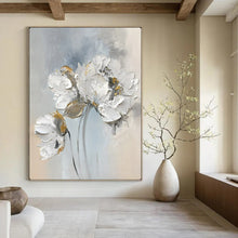 Load image into Gallery viewer, White & Gold Textured Floral Abstract Art, Perfect for Elegant Dining Room & Luxury Bedroom LargeART2149