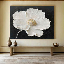 Load image into Gallery viewer, Textured White Flower on Black Abstract acrylic painting DLZ091