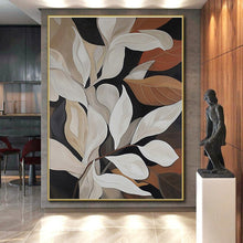 Load image into Gallery viewer, White and Brown Leaves on Dark Background Acrylic Art - Perfect for Nature - lover’s Bedroom & Elegant Dining Room LargeART0667