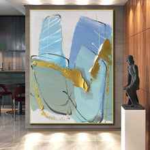 Load image into Gallery viewer, Large - Scale Blue - Gold Geometric Abstract Art - Ideal for Luxury Bedroom & Upscale Hotel Lobby LargeART0796