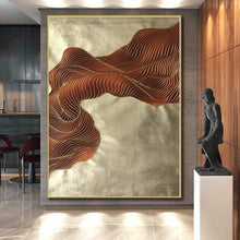 Load image into Gallery viewer, Enormous Brown - Gold Wavy Lines Acrylic for Art Deco Dining Room & Upscale Hotel Lobby LargeART0347