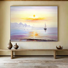 Load image into Gallery viewer, Sunset Sail: Warm - Toned Seaside Scene Large - Scale Hand - painted Abstract Acrylic Art DLZ181