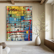 Load image into Gallery viewer, “Colorful Grid - Like Abstract” - Modern Geometric Art on Canvas DKH1582