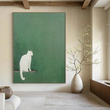 Load image into Gallery viewer, Minimalist White Cat Abstract Art, Perfect for Calming Nursery & Nature - Inspired Bathroom LargeART1937