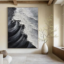 Load image into Gallery viewer, “Black and White Waves” - Minimalist Seascape Art on Canvas DKH1658