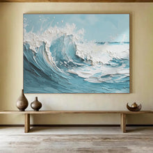 Load image into Gallery viewer, 3D Textured Blue & White Wave Abstract Painting - Perfect for Coastal Bedroom & Nautical Restaurant DKH042