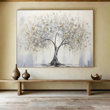 Load image into Gallery viewer, Silver & Gold Tree of Calm Hand-Painted Abstract Acrylic Art for Entryway Serenity LargeART1619