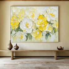 Load image into Gallery viewer, Yellow and White Floral Abstract Painting on Canvas - “Sunny Blooms” DKH696