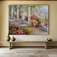 Load image into Gallery viewer, Idyllic Garden Terrace Abstract Painting on Canvas - “Villa Escape” DKH663