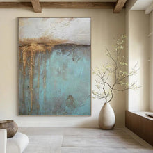 Load image into Gallery viewer, “Rustic Blue and Brown Textures” - Blue, Brown Abstract Art on Canvas DKH1191