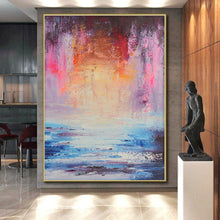 Load image into Gallery viewer, Hand - painted Extensive Dreamy Coastal Sunset Abstract Acrylic Art for Relaxing Family Rooms LargeART0058